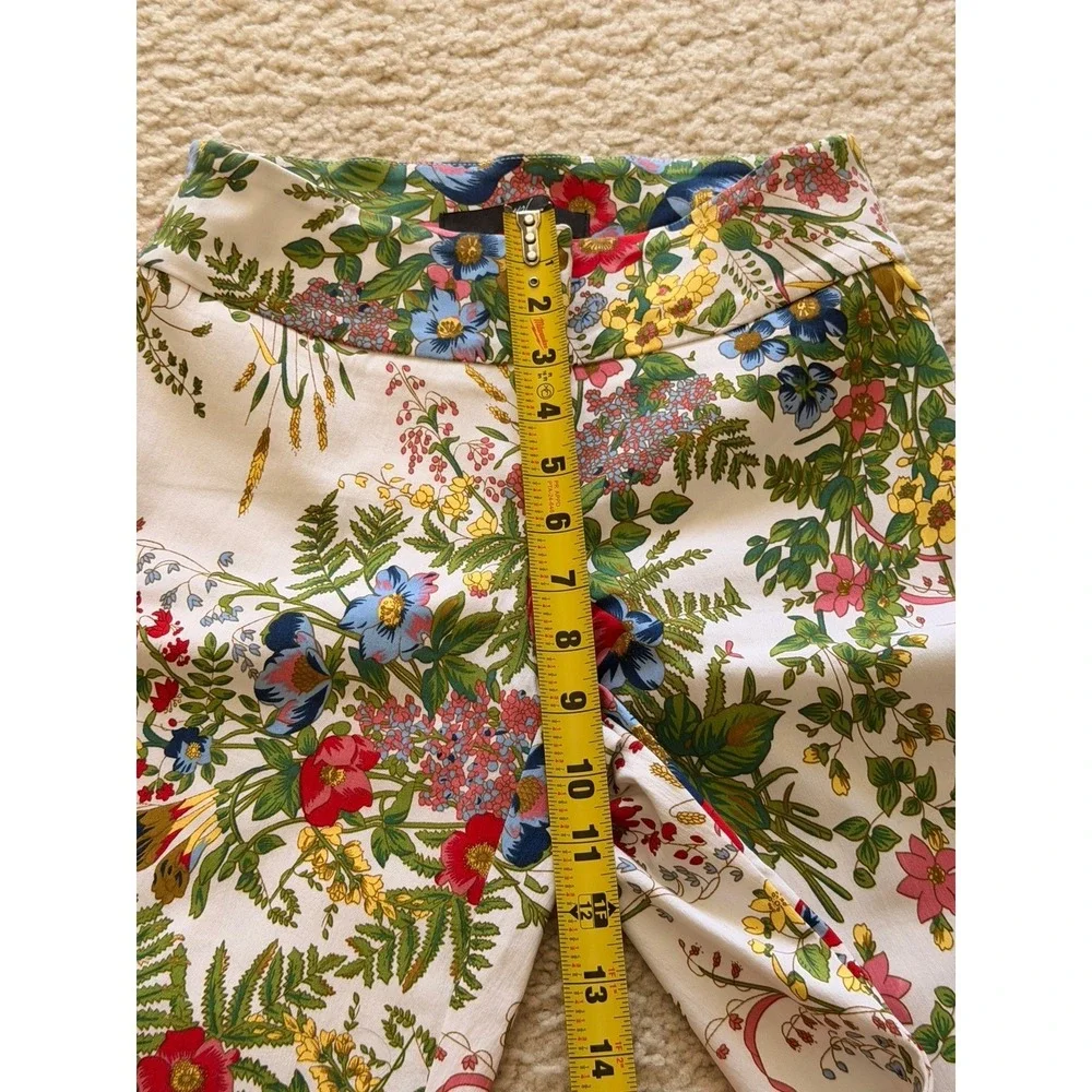 Up! Floral Print Stretch Ankle Pants Straight Leg White Multicolor‎ size 2